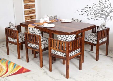 Zivanto Solid Sheesham Wood Space Saving Dining Table 6 Seater | Six Seater Dinning Table with 6 Invisible Cushioned Chairs for Home | Rosewood, Natural Brown Finish, Self...